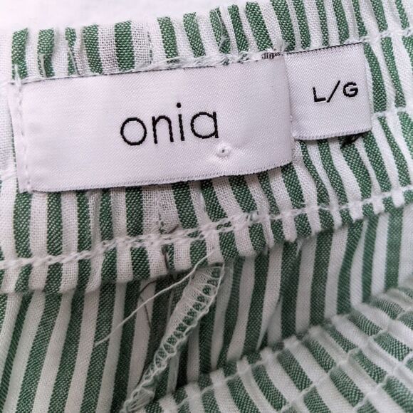 ONIA Green Striped High Slit Wide Leg Pants L - Picture 5 of 9